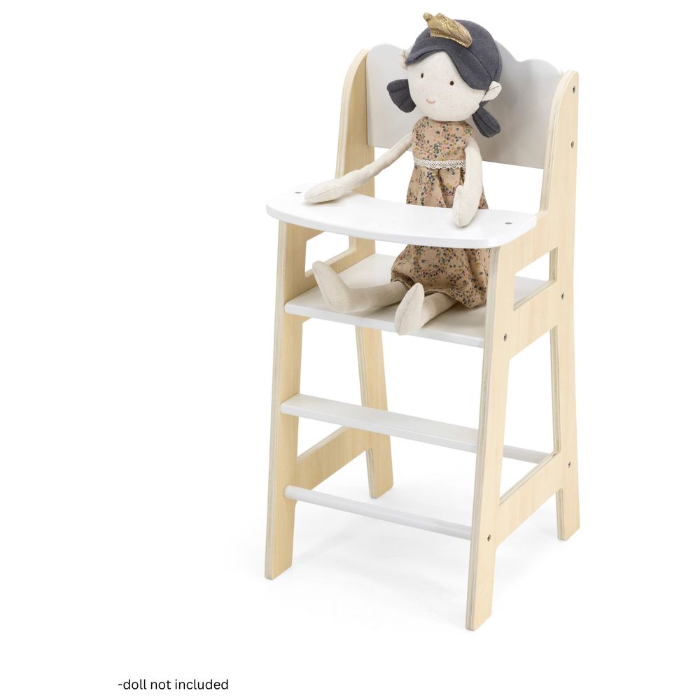PolarB - Wooden Doll Feeding High Chair Fits Dolls Up to 38cm Role Play Solid Wood