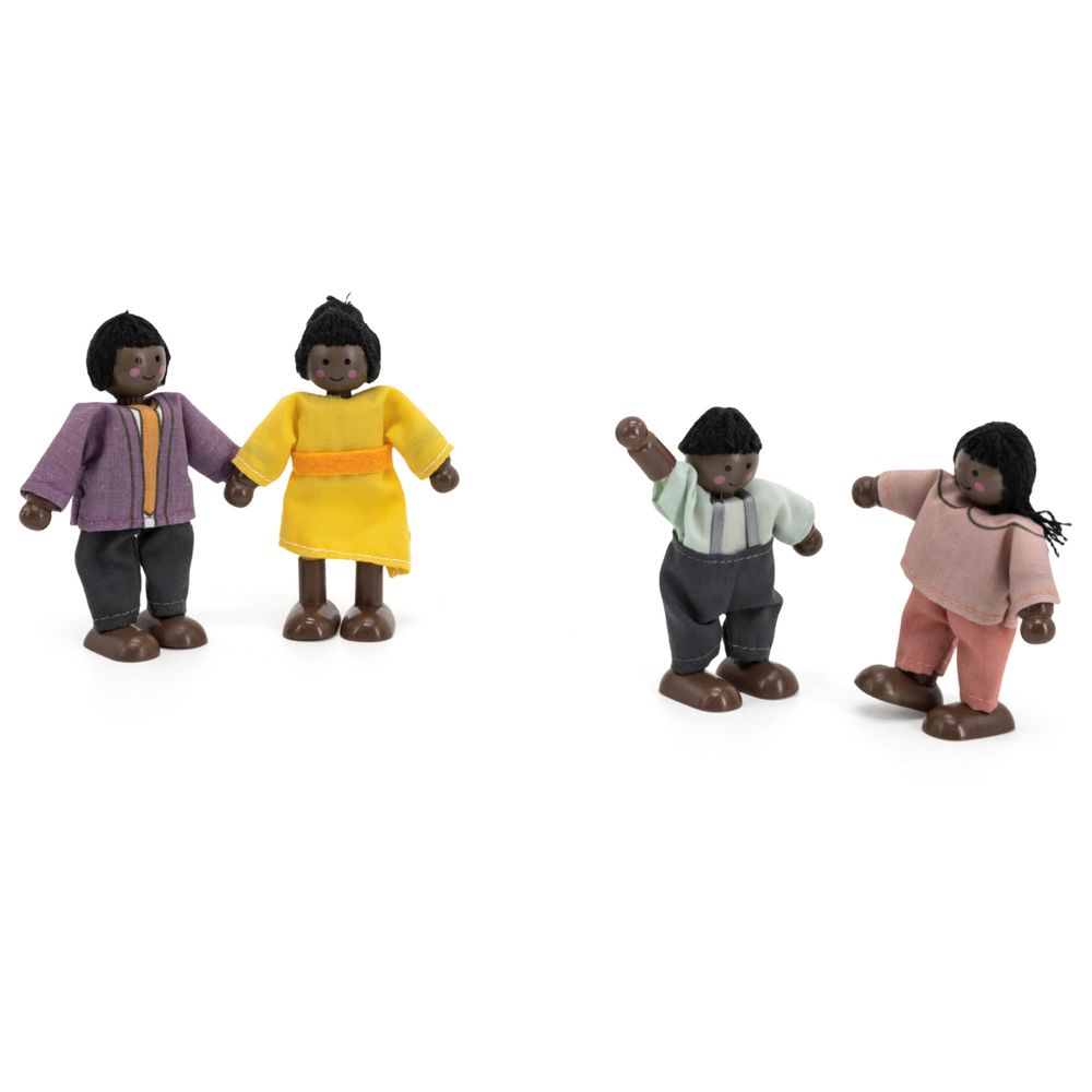Viga - Wooden Doll Family Set 44255 - 4pcs Poseable Figures Fabric Clothes