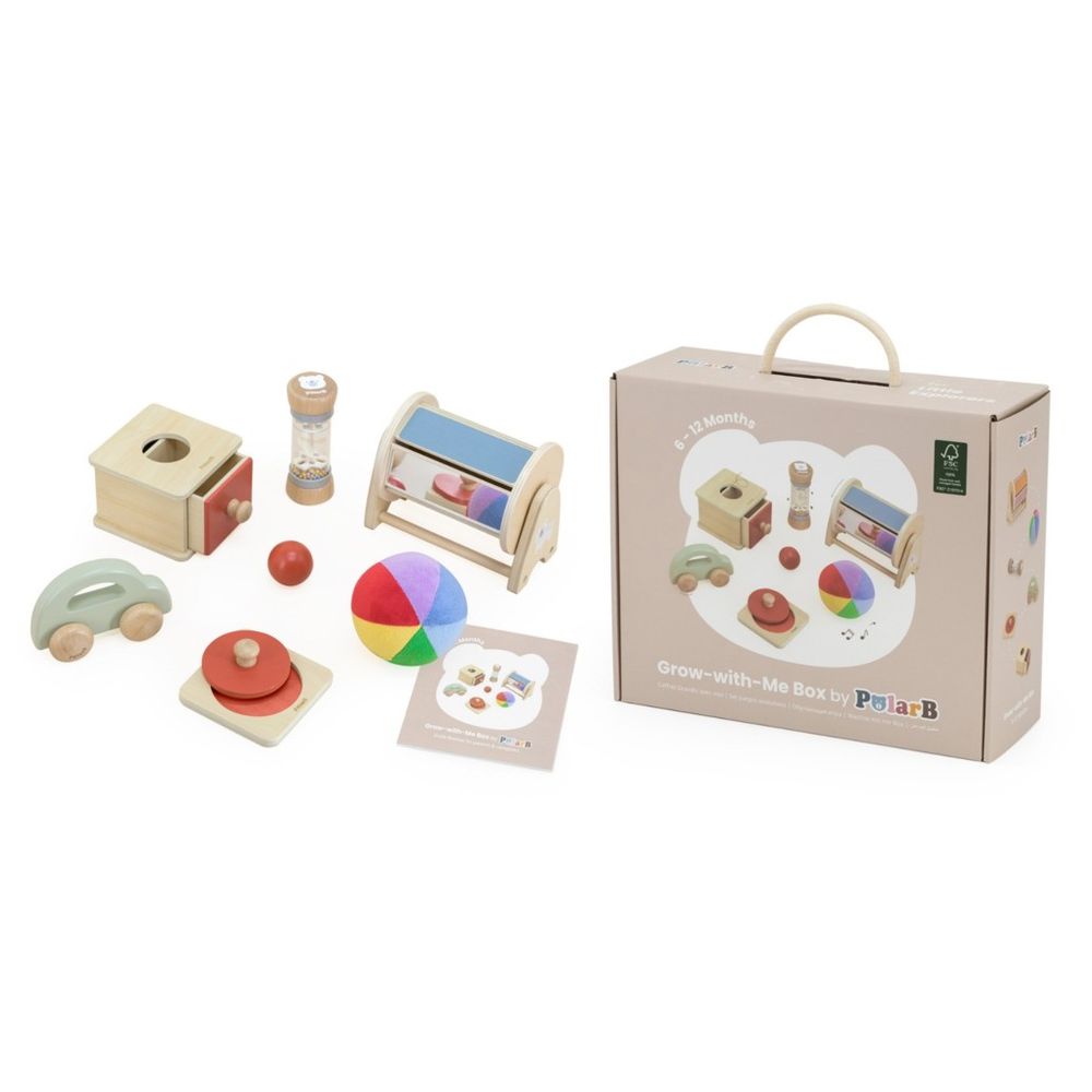 PolarB - Little Explorers Sensory Motor Toy Set w Car Mirror Sorter Plush Ball Puzzle