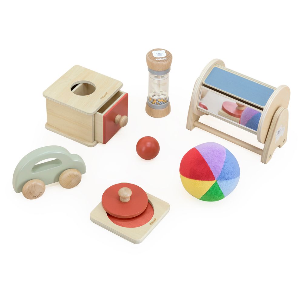 PolarB - Little Explorers Sensory Motor Toy Set w Car Mirror Sorter Plush Ball Puzzle