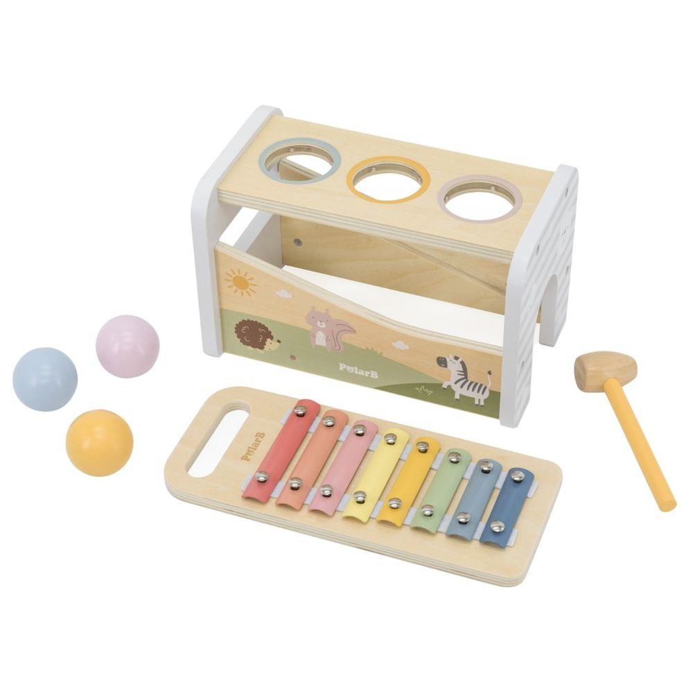 PolarB - 2-in-1 Wooden Pounding Bench and Xylophone Musical Toy