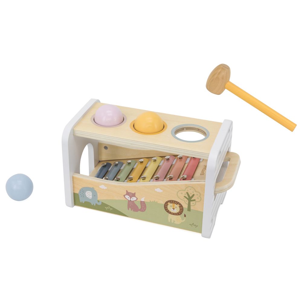PolarB - 2-in-1 Wooden Pounding Bench and Xylophone Musical Toy