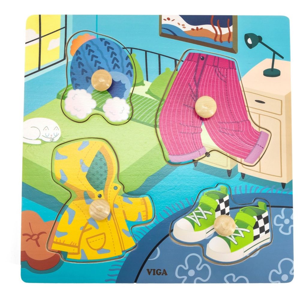 Viga - Clothes - 4pcs Knob Puzzle Montessori Wooden Toy