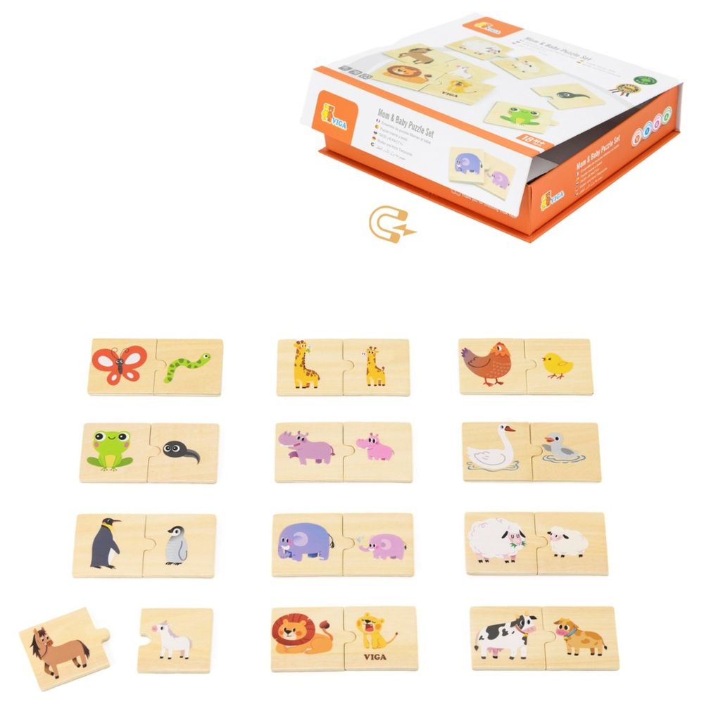 Viga - Mom & Baby Mix & Match Puzzle Montessori Wooden Toy - 24pcs