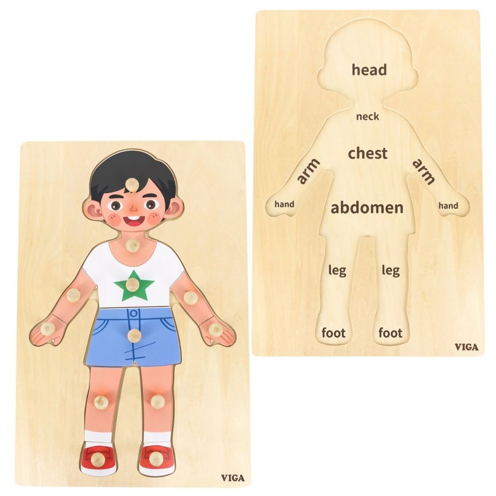 Viga - Boys Body Knob Puzzle - 12pcs Montessori Wooden Toy Develops Skills