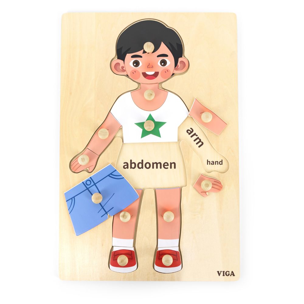 Viga - Boys Body Knob Puzzle - 12pcs Montessori Wooden Toy Develops Skills