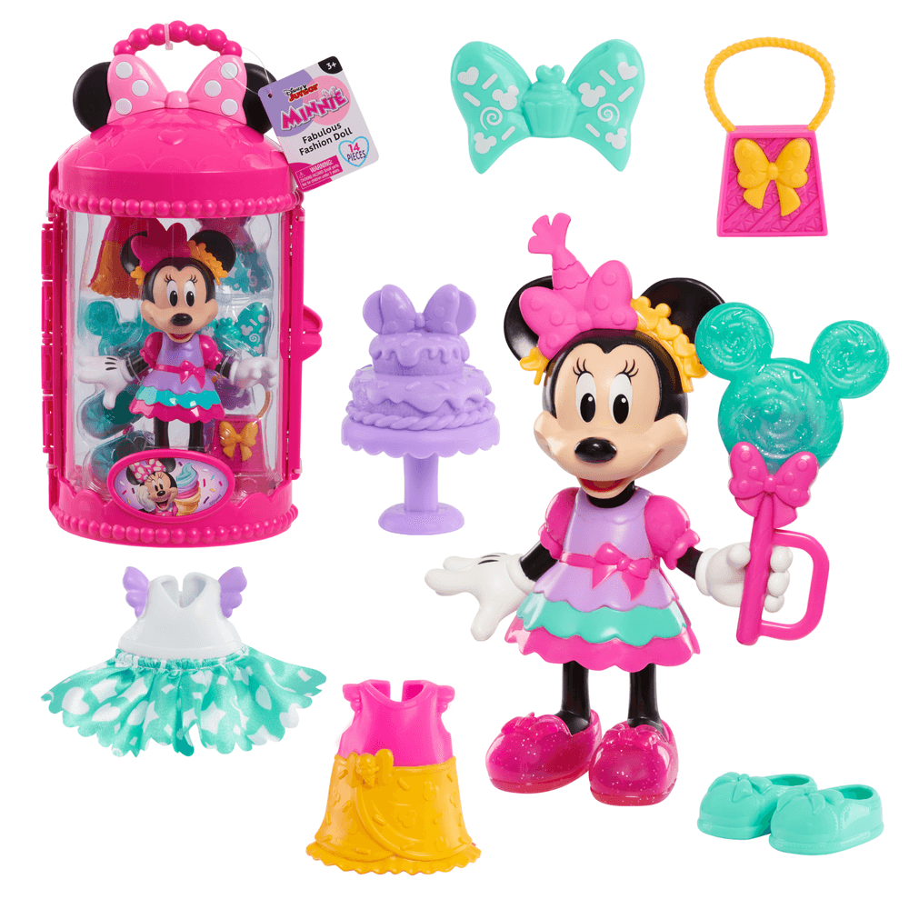 Disney - Minnie Mouse Sweet Party Fabulous Fashion Doll, 14-Piece Doll & Accessories Set