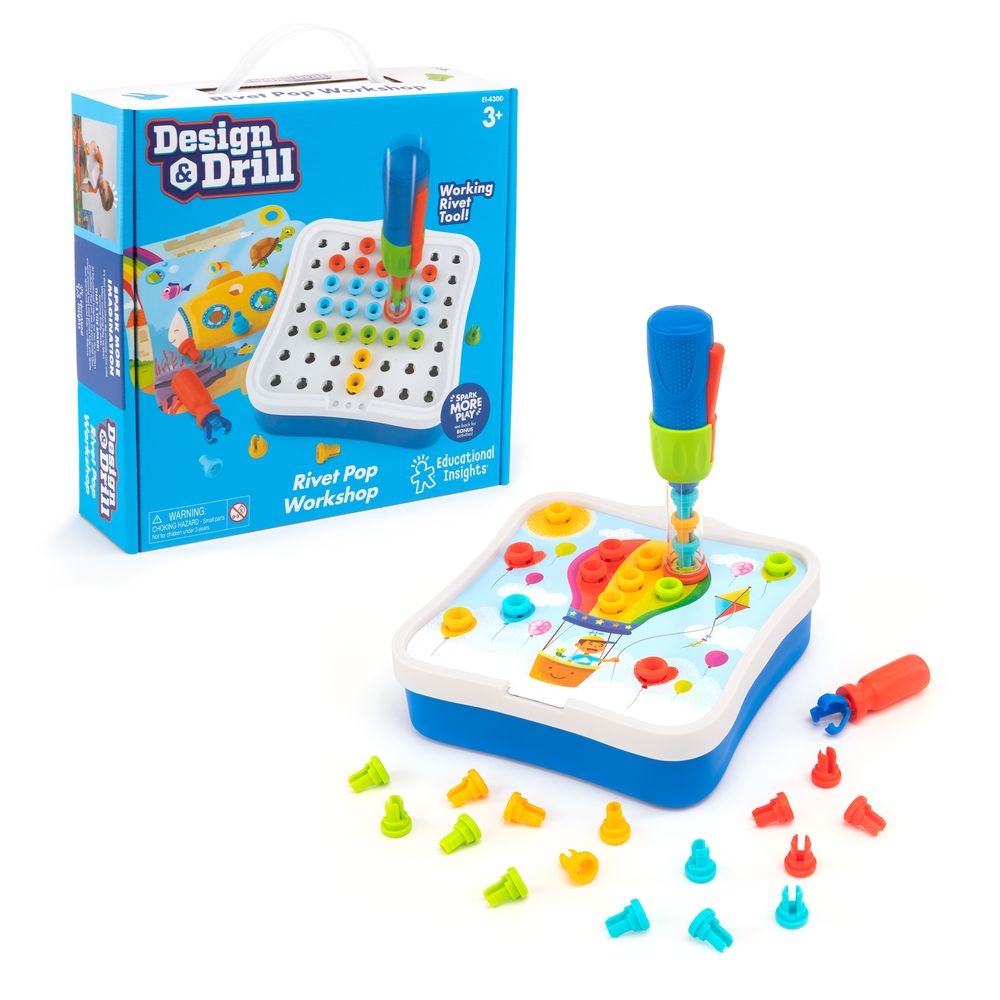 Learning Resources - Design & Drill Rivet Pop Workshop STEM Toy Set - Multicolor - 54 Pcs