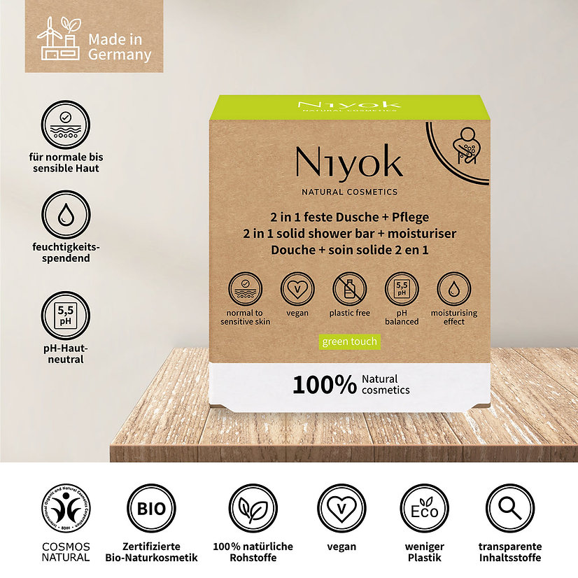Niyok - 2-In-1 Solid Shower Bar And Moisturiser - Green Touch - Pack of 3 - 80 gm