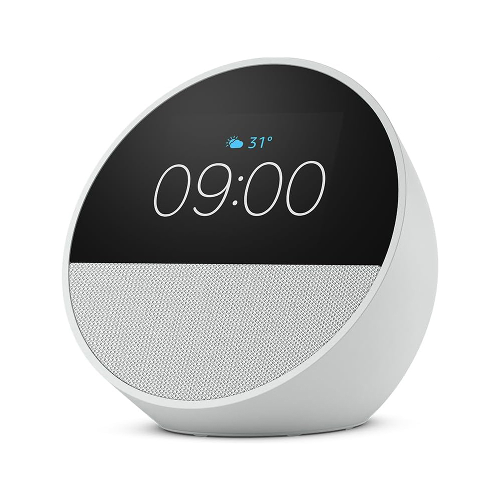 أمازون - ساعة منبه ذكية Echo Spot تدعم اللغة العربية - أبيض
