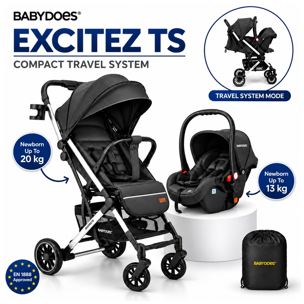 Babydoes - Excitez Stroller & Car Seat Compact Travel System - Black