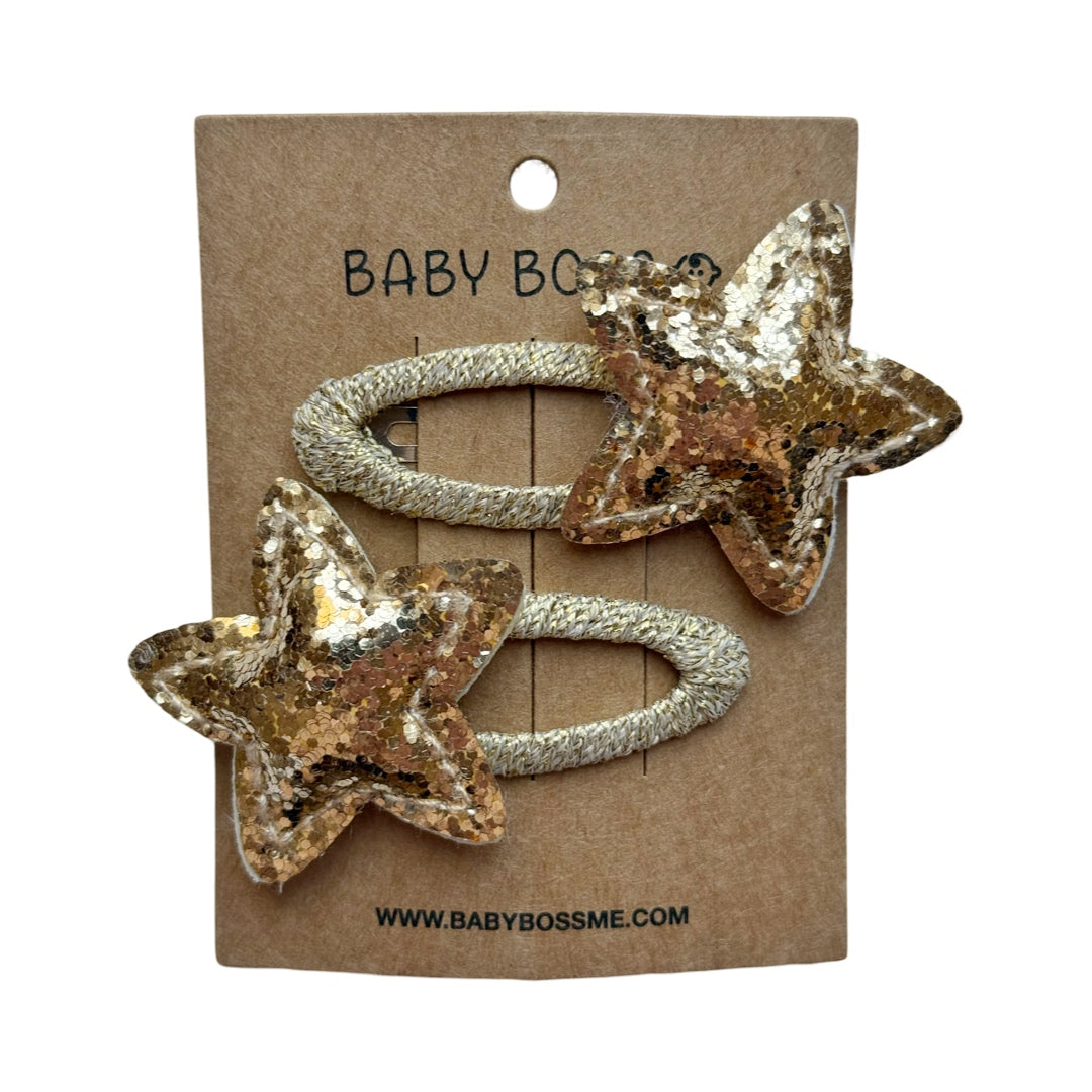 Baby Boss Girl's Star Shaped Hair Clip Set 2 Pcs - Gold