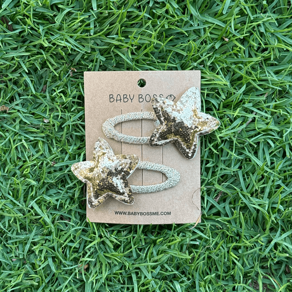 Baby Boss Girl's Star Shaped Hair Clip Set 2 Pcs - Gold