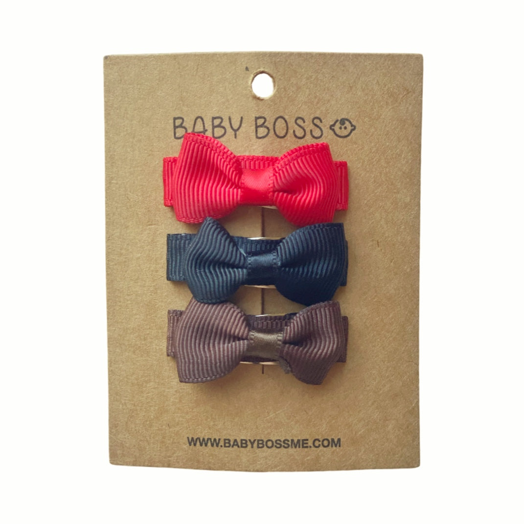 Baby Boss Baby Mini Hair Bow Clip Set - Red/Black/Brown - 3 Pcs