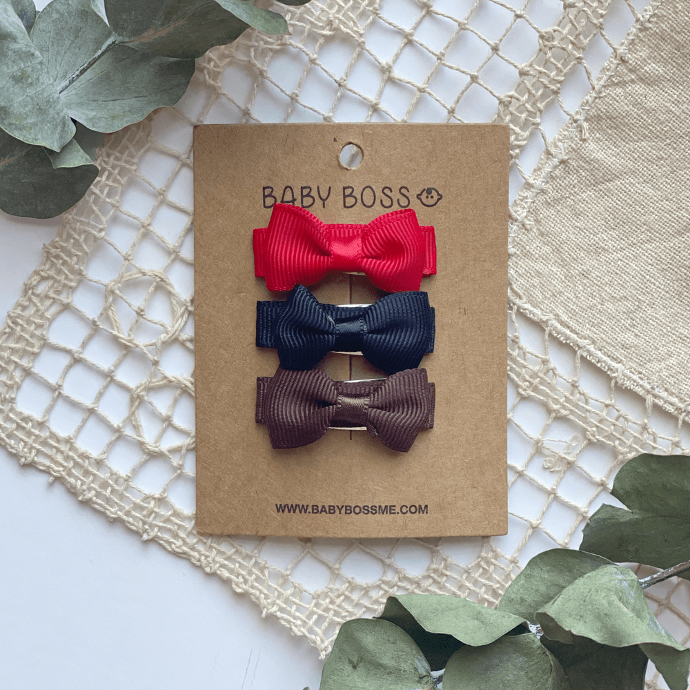 Baby Boss Baby Mini Hair Bow Clip Set - Red/Black/Brown - 3 Pcs