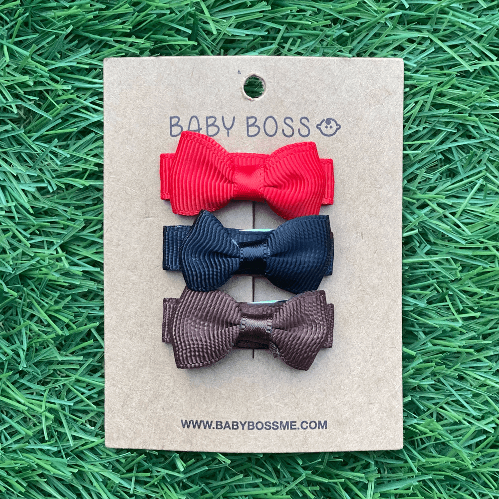 Baby Boss Baby Mini Hair Bow Clip Set - Red/Black/Brown - 3 Pcs