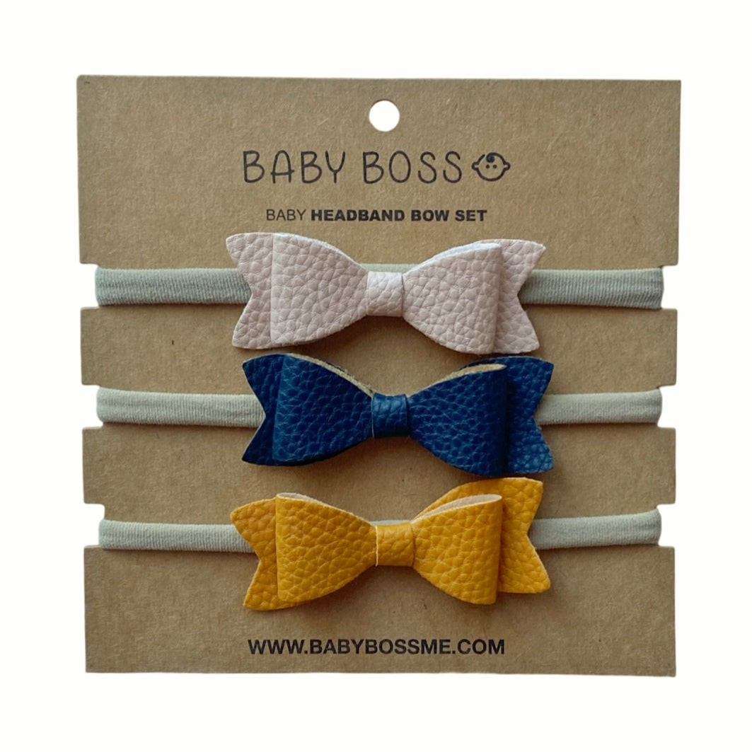 Baby Boss Baby Bow Set Headband - Beige/Blue/Yellow - 3 Pcs