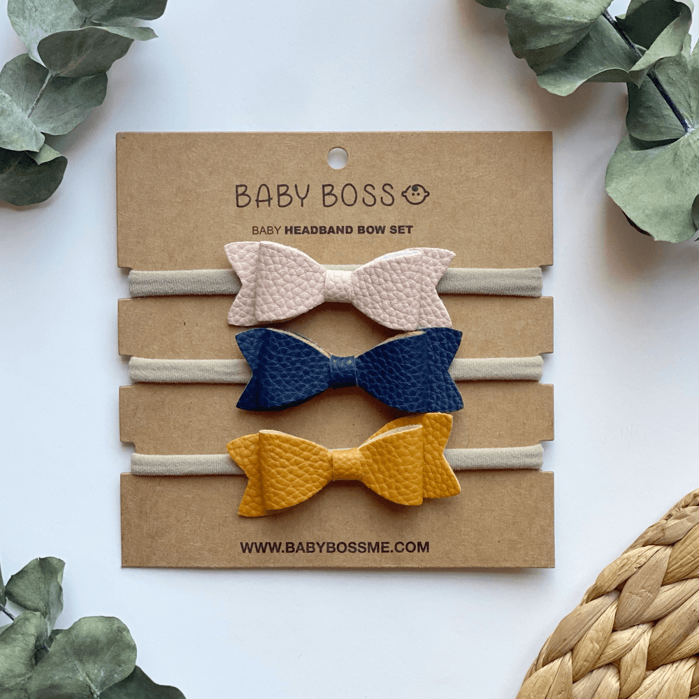 Baby Boss Baby Bow Set Headband - Beige/Blue/Yellow - 3 Pcs