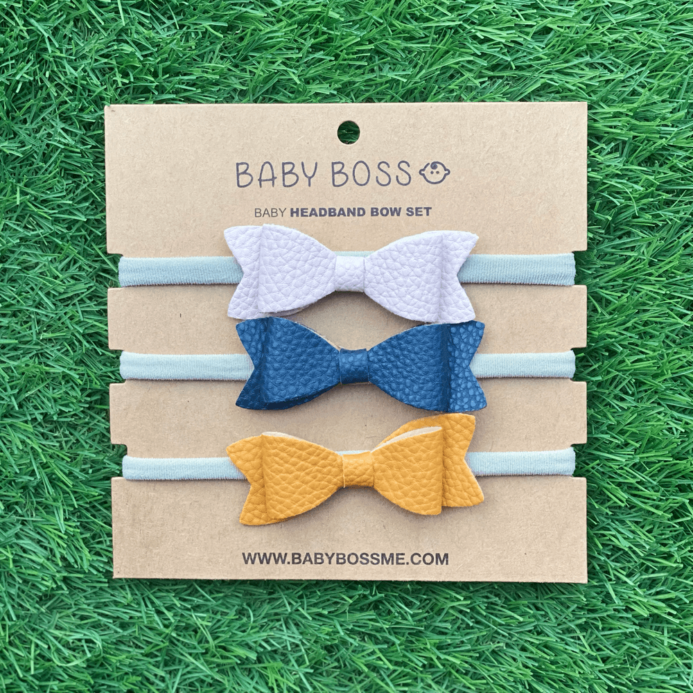 Baby Boss Baby Bow Set Headband - Beige/Blue/Yellow - 3 Pcs