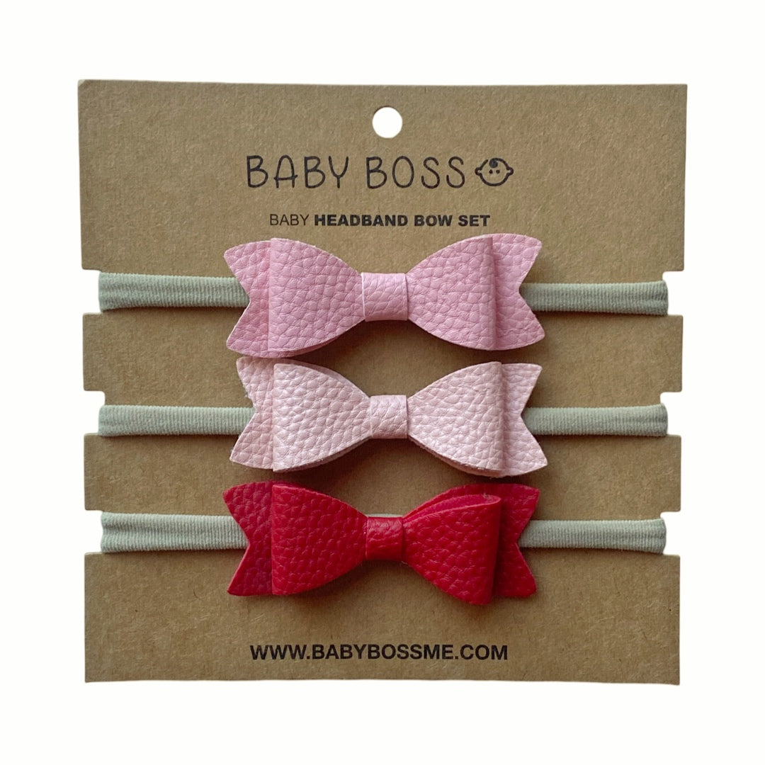 Baby Boss Baby Bow Set Headband - Pink/Beige/Red - 3 Pcs