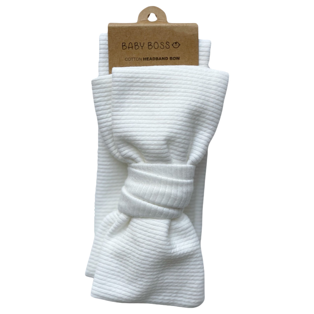 Baby Boss Cotton Headband Bow - White