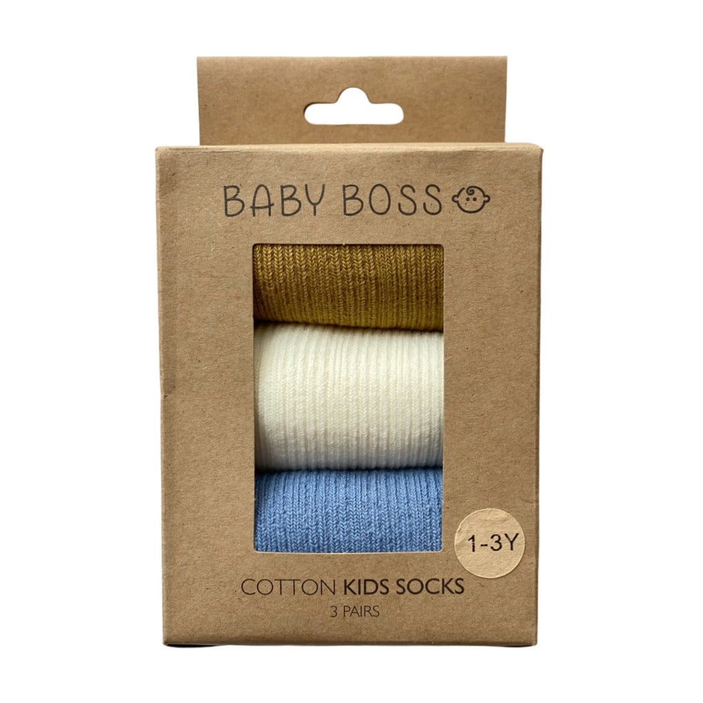 Baby Boss Kids Cotton Socks Yellow/White/Blue - Mustard - 3 Pcs