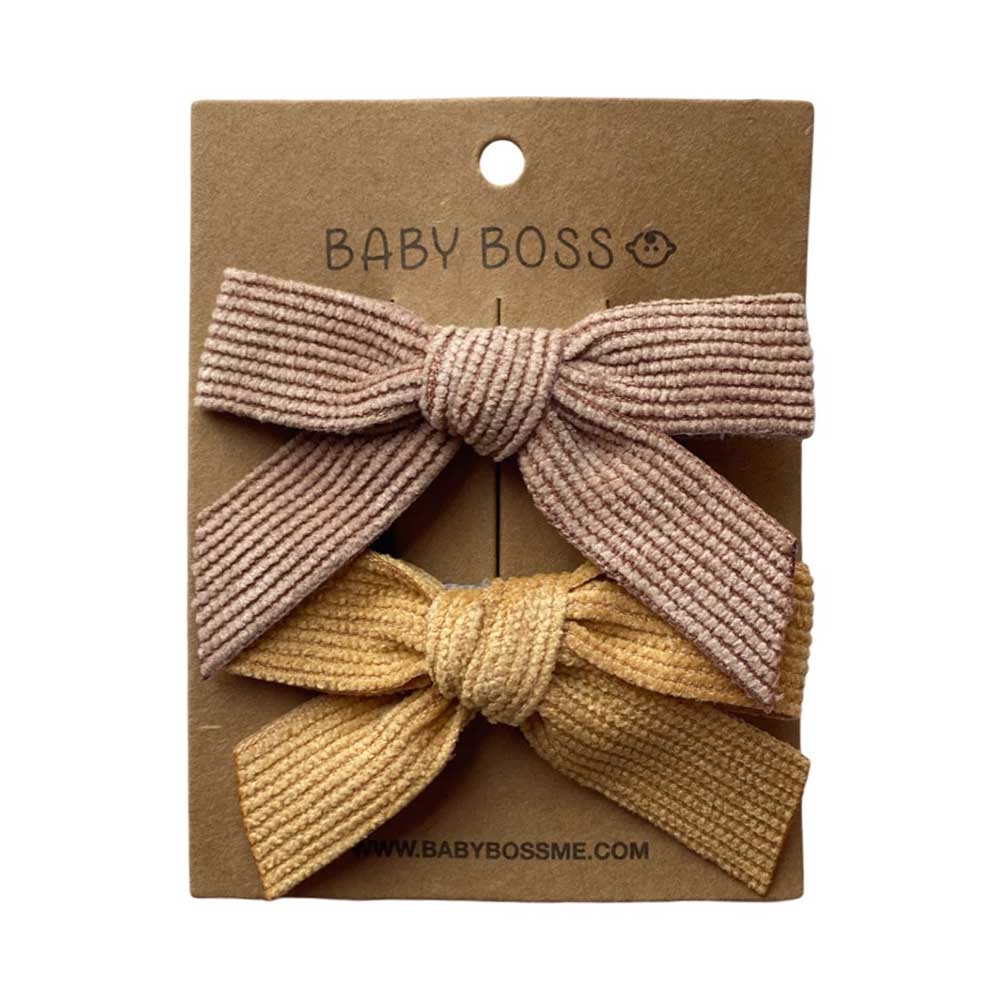 Baby Boss Kids Hair Clip Bow Set - Beige - 2 Pcs