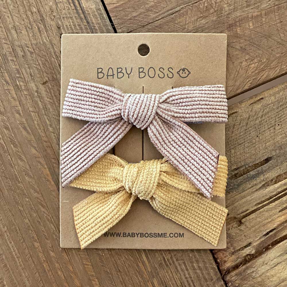 Baby Boss Kids Hair Clip Bow Set - Beige - 2 Pcs