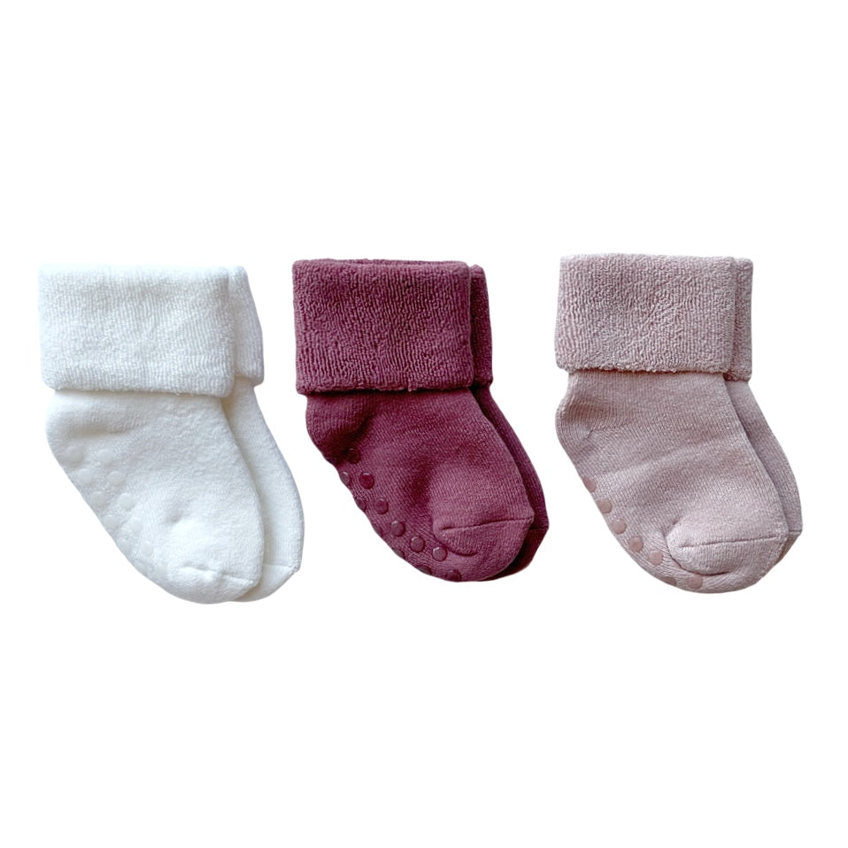 Baby Boss Cotton Non-Slip Socks White/Fuschia/Pink - 3 Pcs