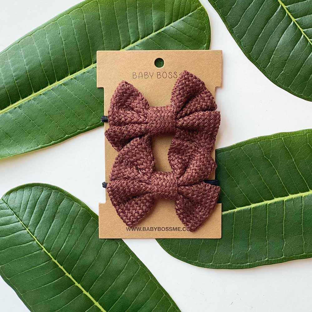 Baby Boss Kids Hair Tie Bow - Brown - 2 Pcs