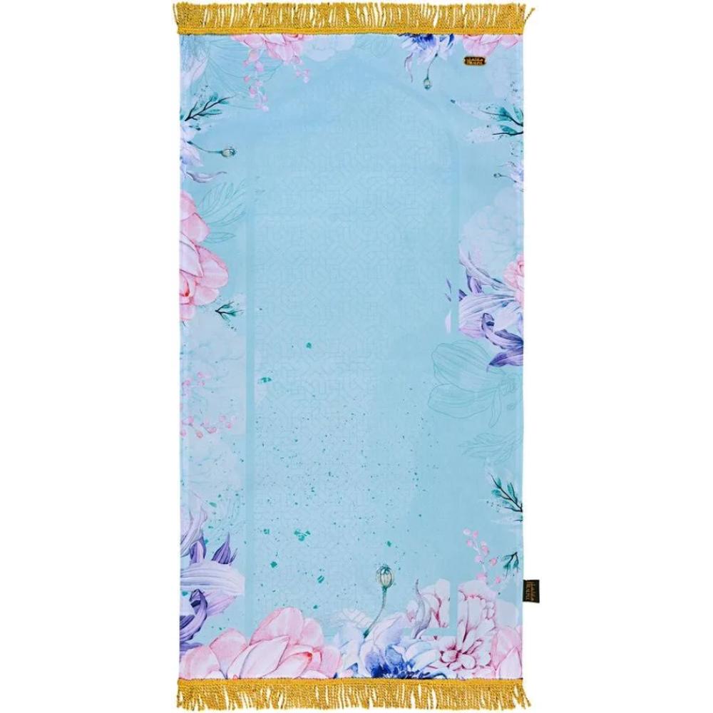 HilalFul Golden Tassel Prayer Mat - Charming Blue