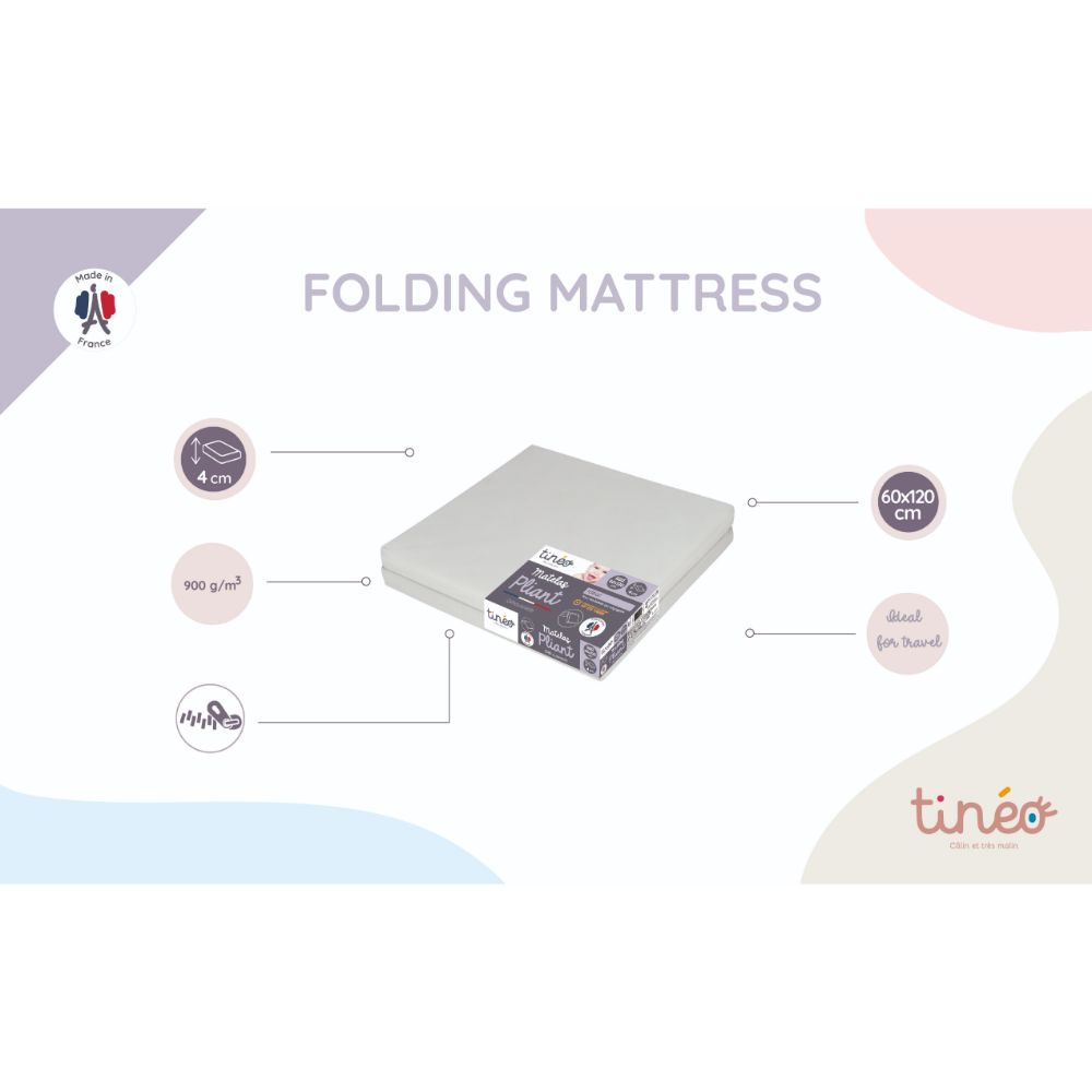 Tineo Foldable Mattress With Removable Cover Grey - 60 x 120cm