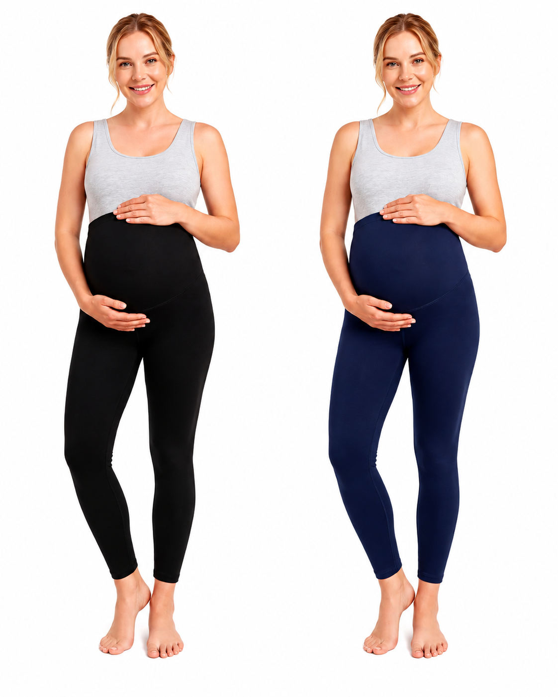 Tummy - 2pc-Set - Maternity Active Wear Leggings - Black/Blue