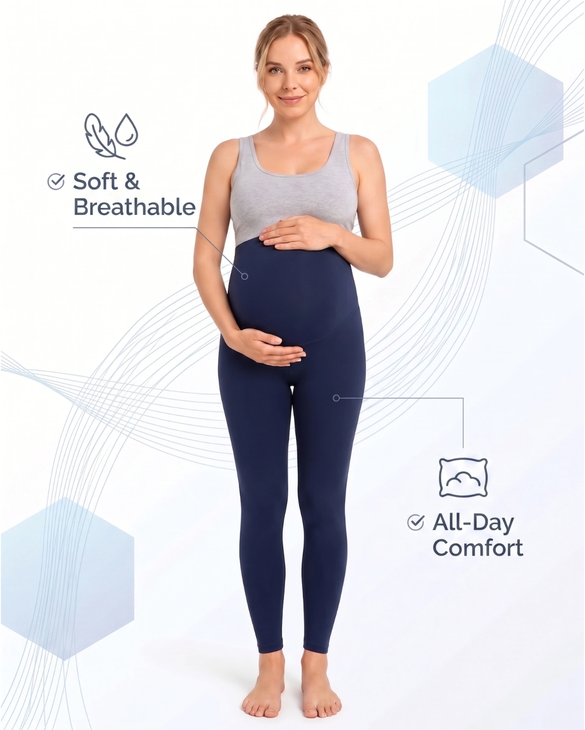 Tummy - 2pc-Set - Maternity Active Wear Leggings - Black/Blue