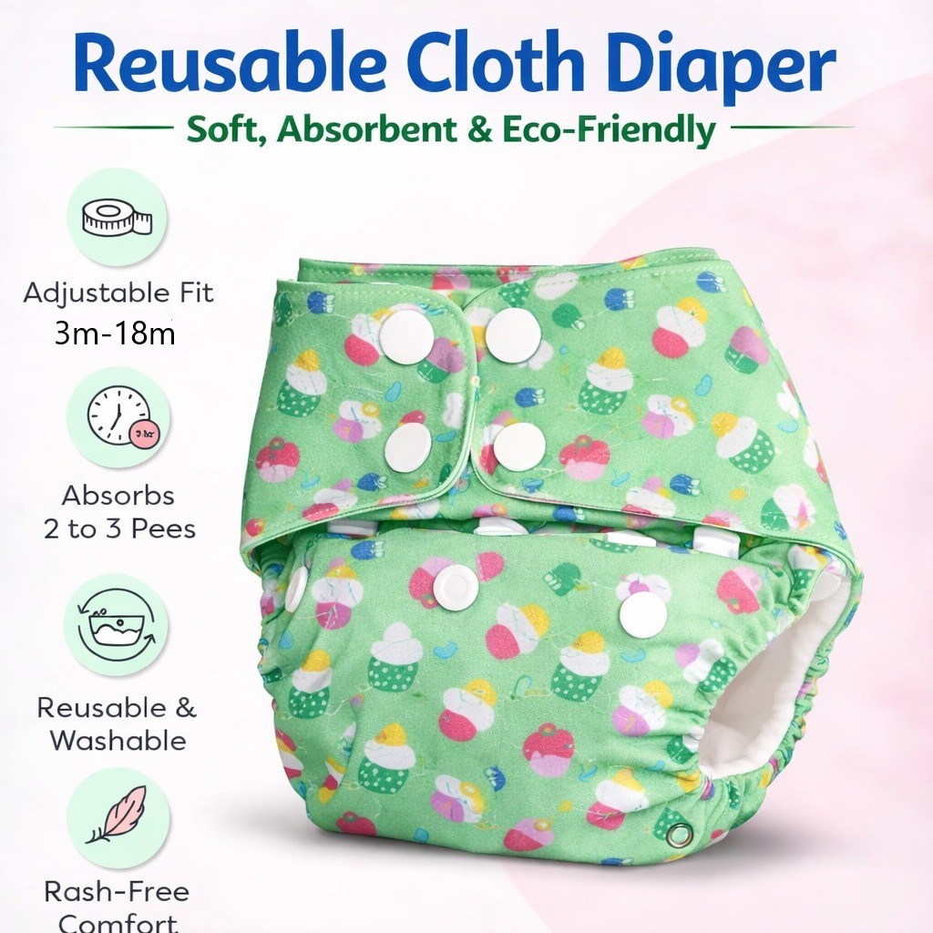  Leakage-proof advanced cloth diapers for babies, High Absorbent 100% cotton 5 reusable diaper and 5 insert pad Combo Pack washable cloth diaper