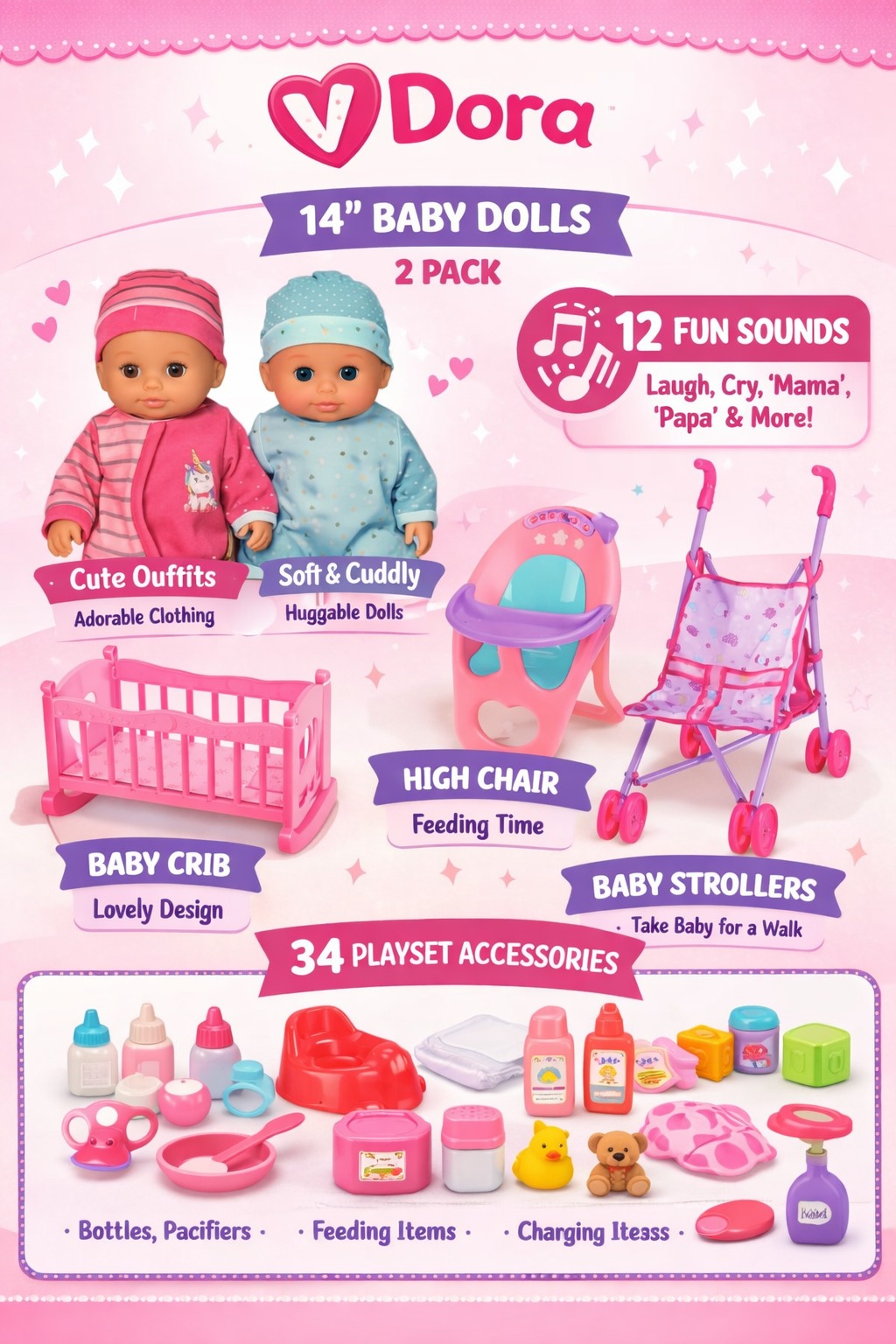 Vdora - Deluxe Nursery Playset - 34 Pcs