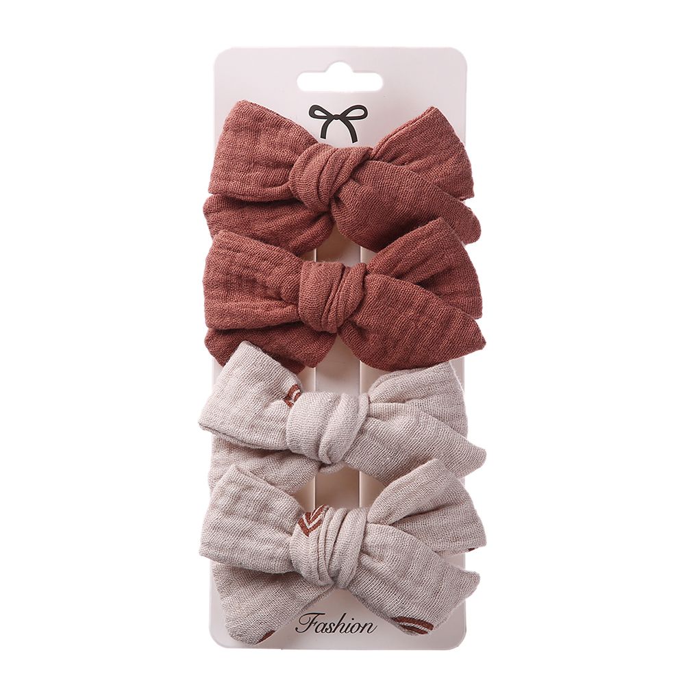 D' Daniela Adella Ribbon Bow Clip Set for Babies & Girls Dark Brown - Beige