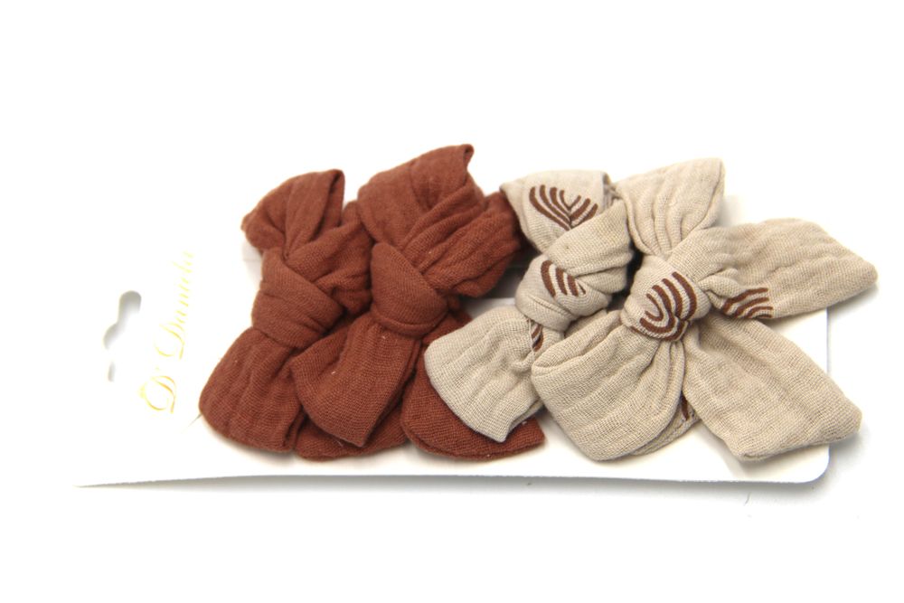 D' Daniela Adella Ribbon Bow Clip Set for Babies & Girls Dark Brown - Beige