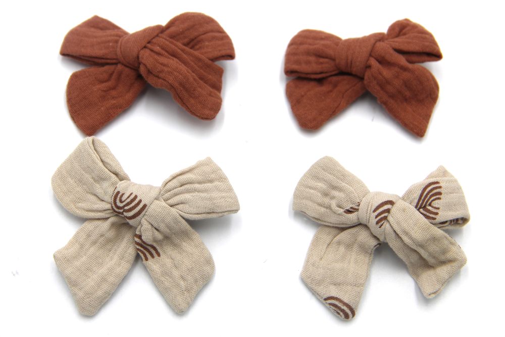 D' Daniela Adella Ribbon Bow Clip Set for Babies & Girls Dark Brown - Beige