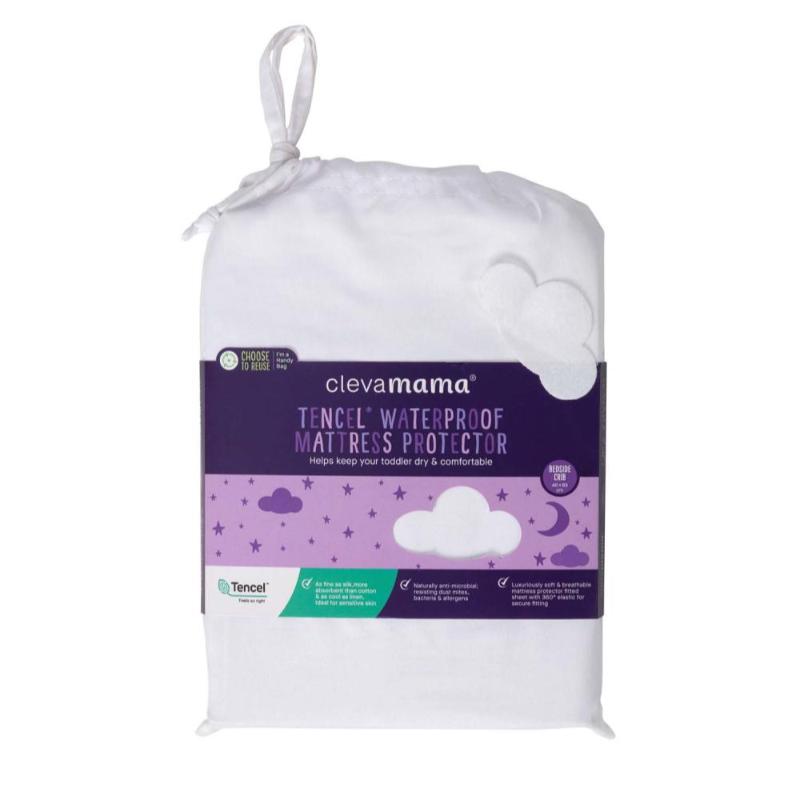 Clevamama Tencel Fitted Waterproof Mattress Protector for Bedside Crib - White
