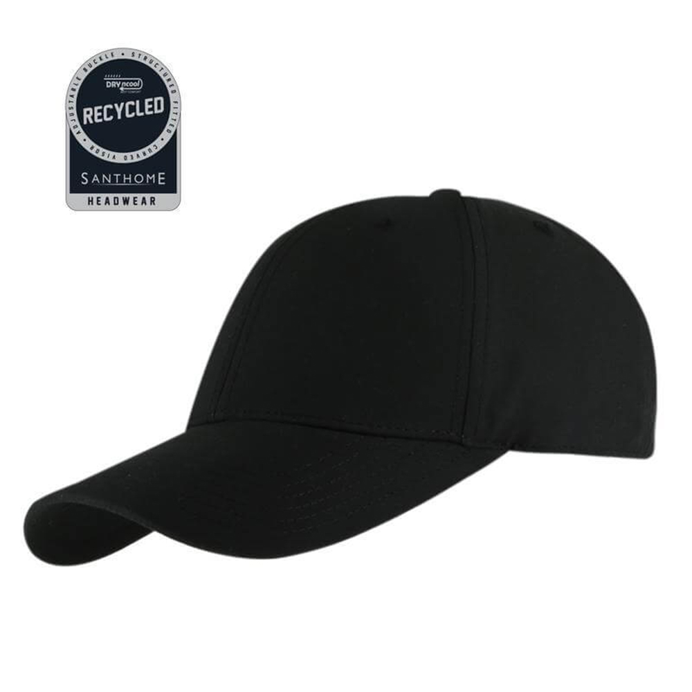 Santhome Ultra RPET 6 Panel Dry NCool Sport Cap - Black