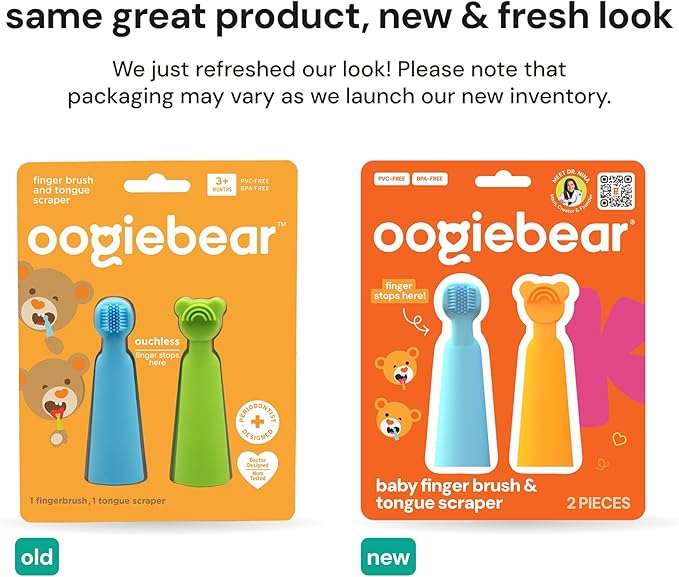 Oogiebear - Baby Silicon Finger Brush & Tongue Scraper - Blue/Orange