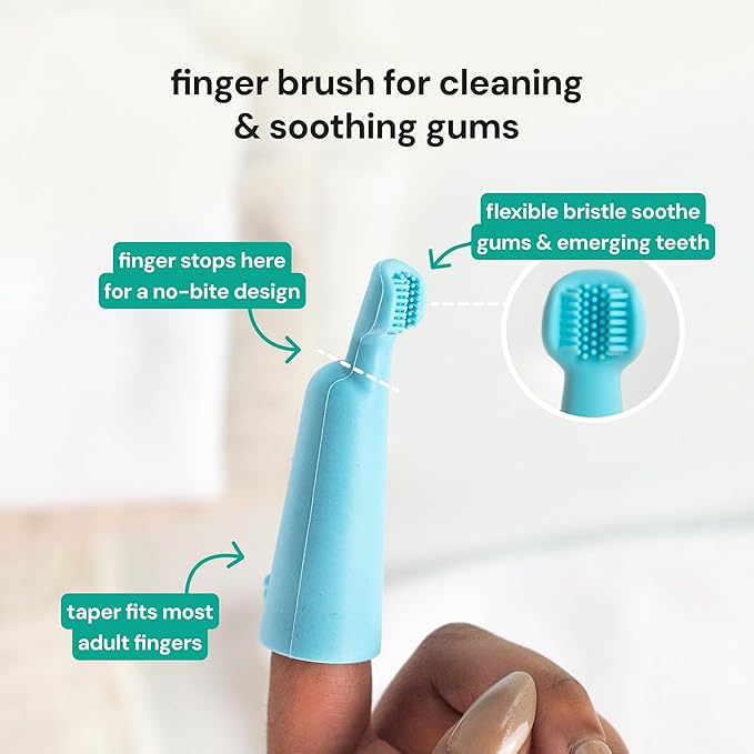 Oogiebear - Baby Silicon Finger Brush & Tongue Scraper - Blue/Orange