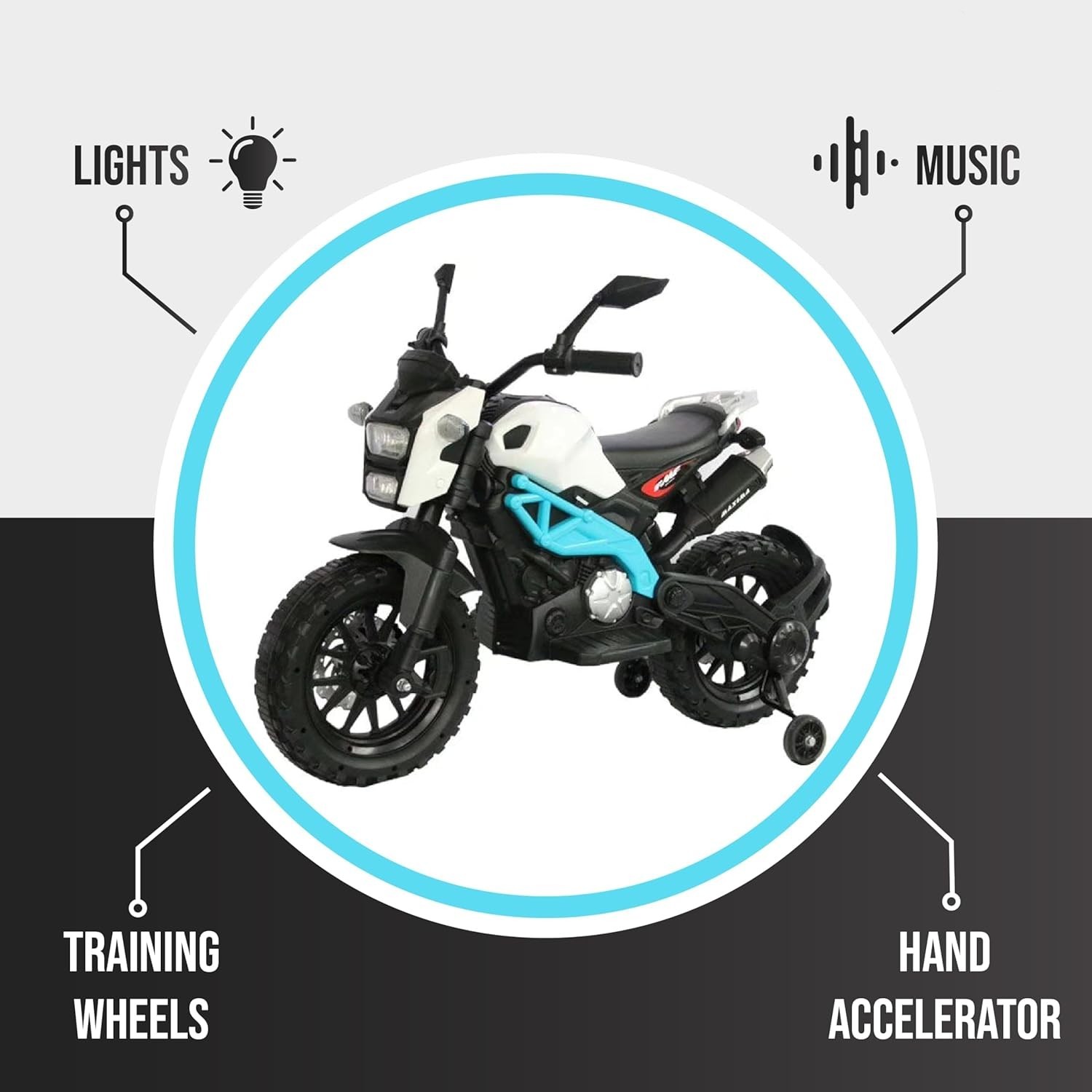 Amsham - Kids Electric Ride-On Motorcycle 12V - Black/White