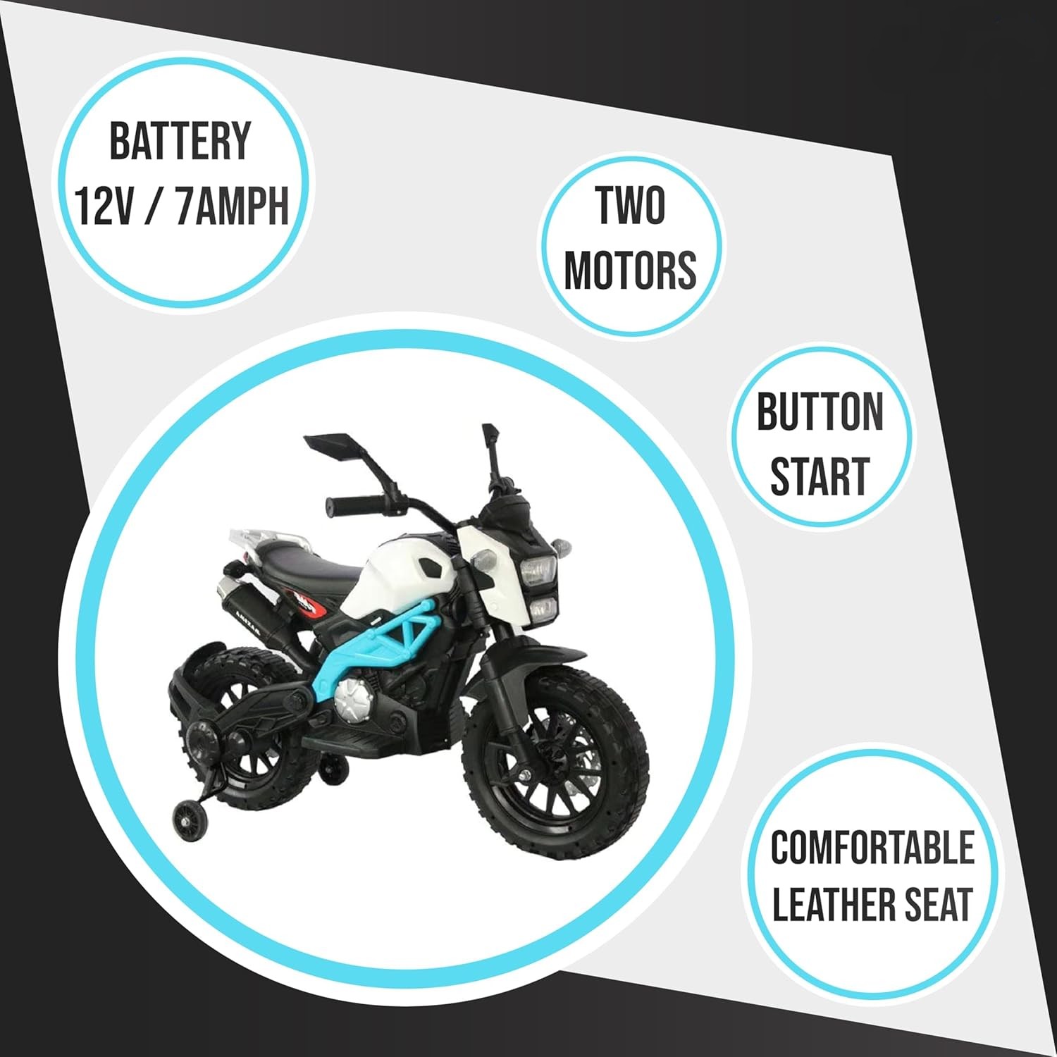 Amsham - Kids Electric Ride-On Motorcycle 12V - Black/White