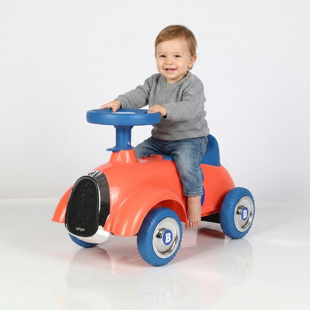 Amsham - Kids Rocking Vintage Foot To Floor Car - Orange/Blue