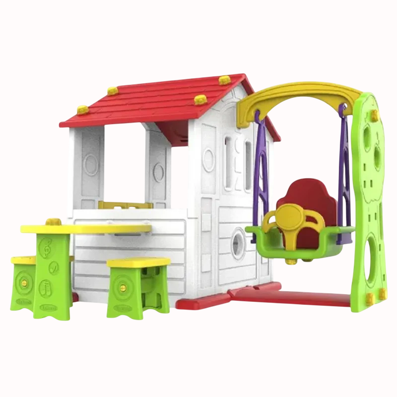 Amsham - 3-In-1 Garden House With Roof & Swing - Multicolor