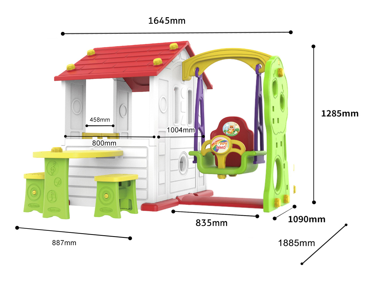Amsham - 3-In-1 Garden House With Roof & Swing - Multicolor