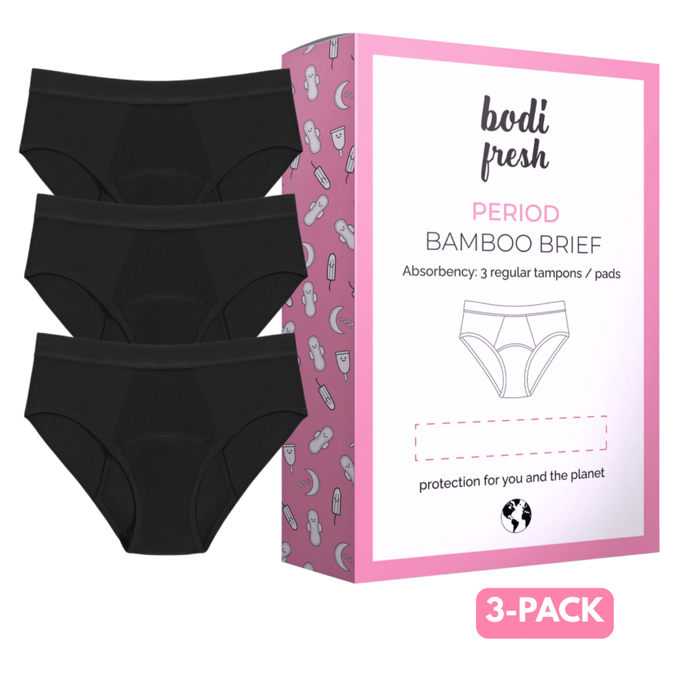 Bodi Fresh - 3pc-Set - Bamboo Brief Period Underwear - Black