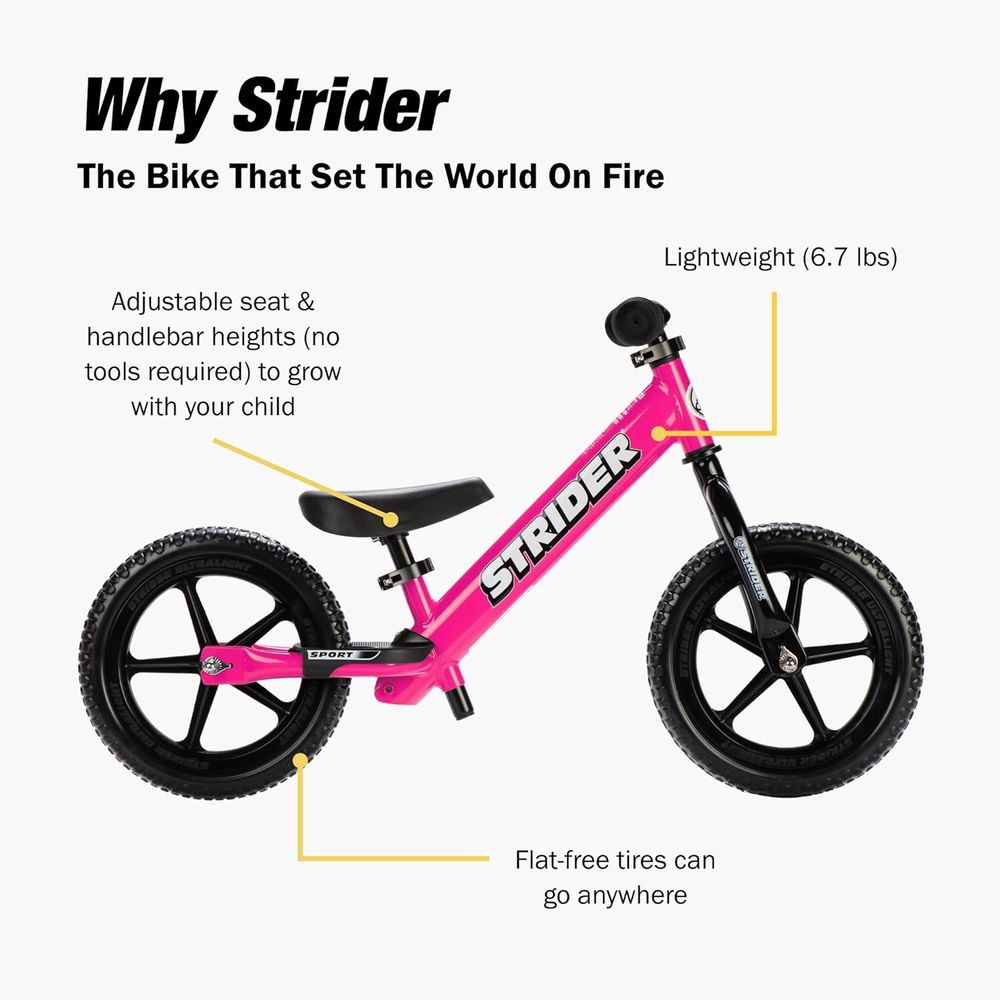 Strider - No Pedal Balance Sport Bike 12Inch - Pink